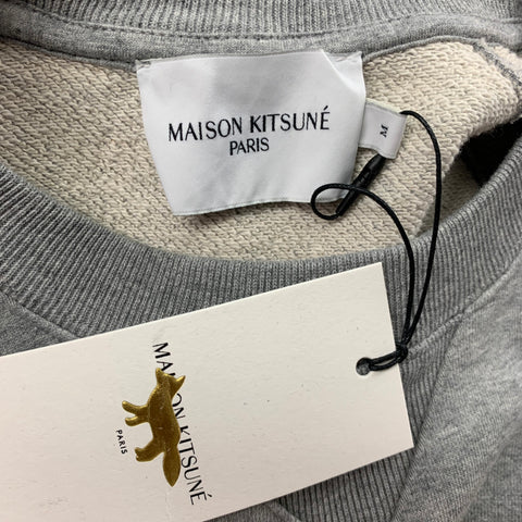 MAISON KITSUNE Size M Grey Logo Cotton Crew-Neck Sweatshirt