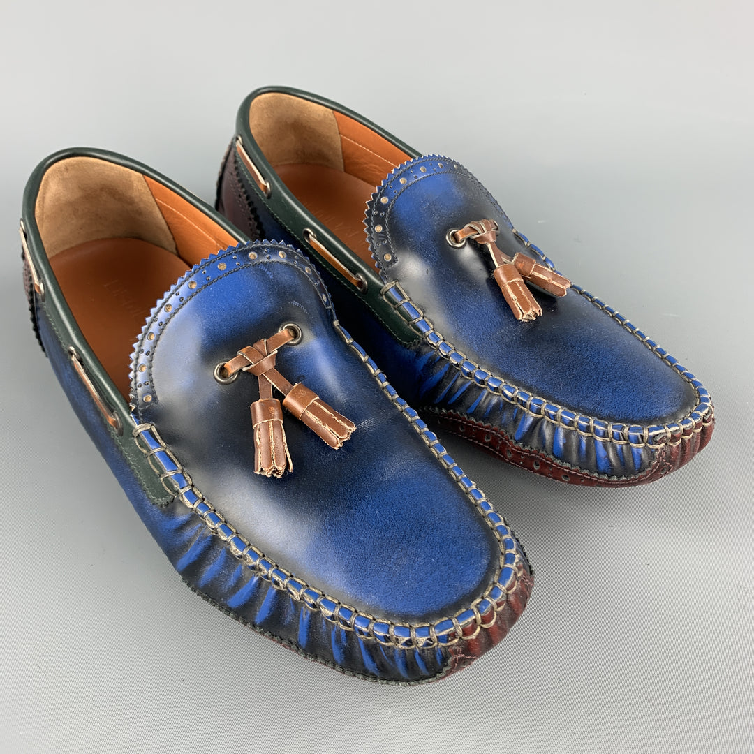 DSQUARED2 Size 10 Blue Antique Leather Drivers Loafers