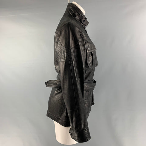 RALPH LAUREN Talla 6 Chaqueta safari de piel de cordero perforada negra