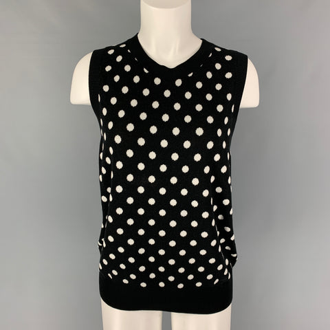 MARC JACOBS Size L Black White Cotton Blend Polka Dot Crew-Neck Vest