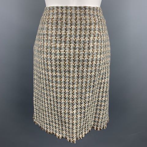 MOSCHINO Size 6 Cream / Brown Textured Woven Wool Skirt Set