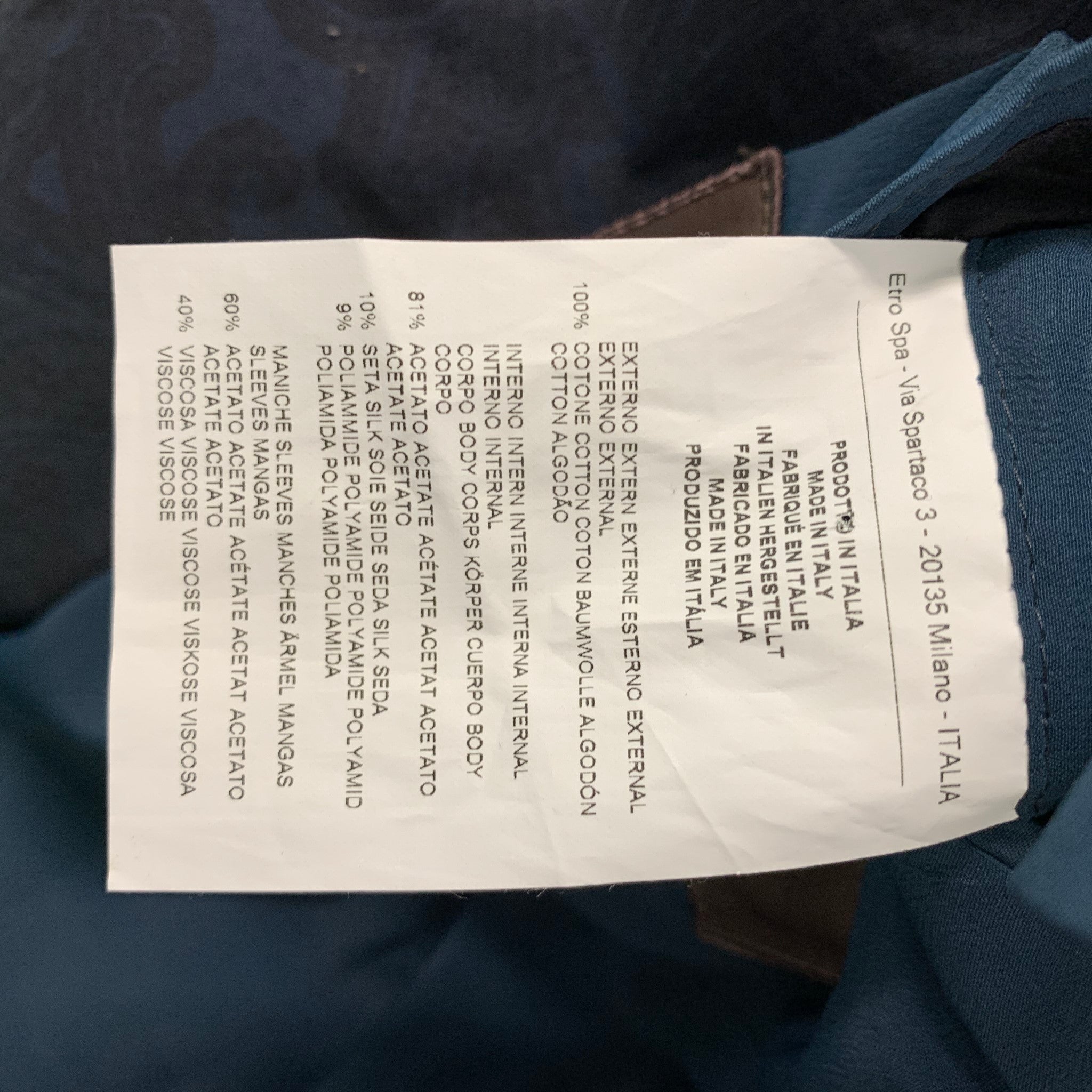 ETRO Size 38 Navy Paisley Cotton Notch Lapel Sport Coat – Sui
