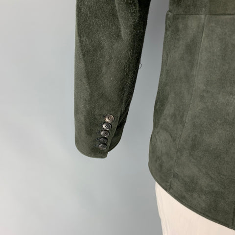 JOHN VARVATOS Size 42 Dark Green Suede Buttoned Jacket