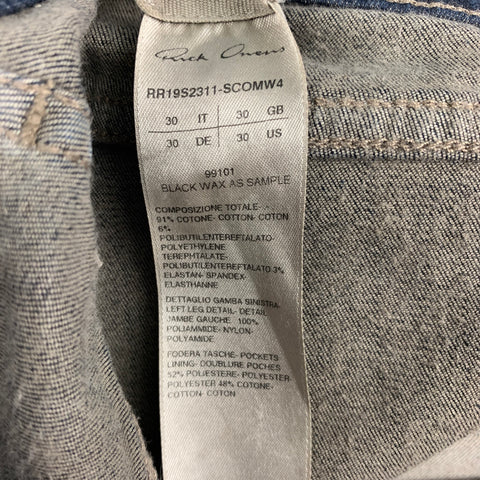 RICK OWENS Tyrone SS 19 Size 30 Black Blue Patchwork Cotton Blend Jeans