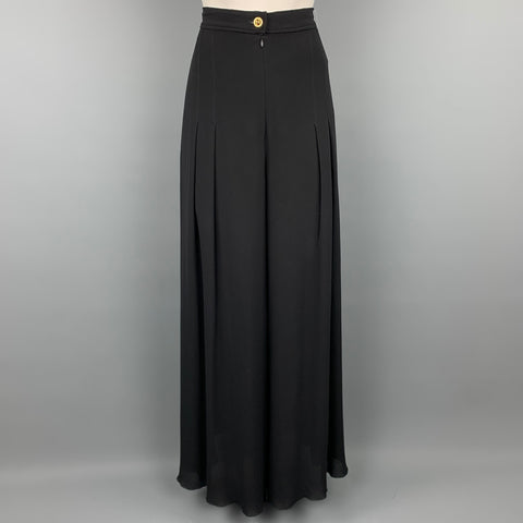 CHANEL 1993 Talla 10 Pantalón de vestir plisado de pierna ancha de seda negra
