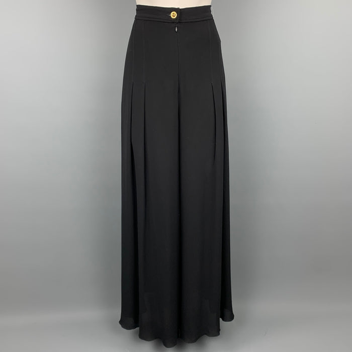 CHANEL 1993 Size 10 Black Silk Wide Leg Pleated Dress Pants