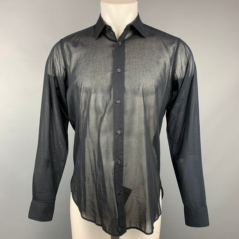 SAINT LAURENT Size S Black See-Through Cotton Button Up Long Sleeve Shirt