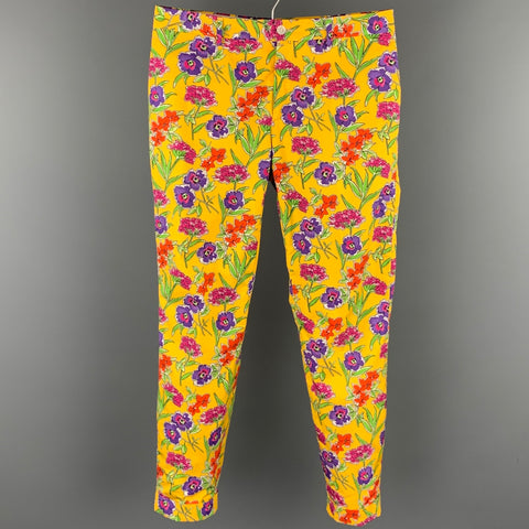 RALPH LAUREN Purple Label Size 32 Yellow Print Cotton Zip Fly Casual Pants