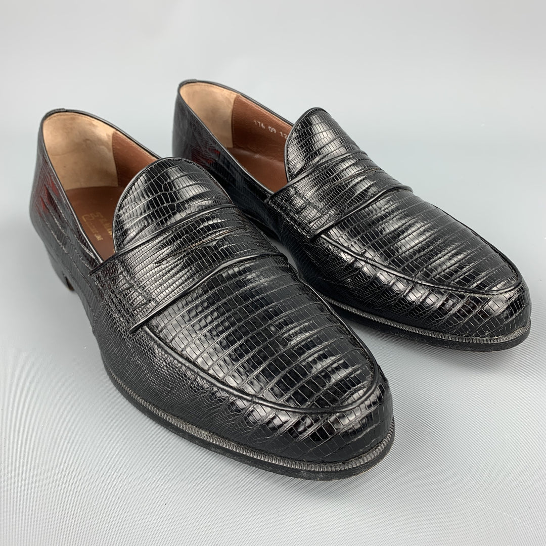 R. MARTEGANI Size 8 Black Textured Leather Penny Loafers