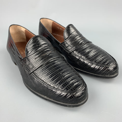 R. MARTEGANI Size 8 Black Textured Leather Penny Loafers
