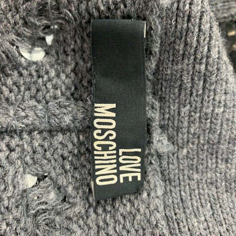 LOVE MOSCHINO Taille 8 Gilet ouvert en laine tricotée gris foncé sur le devant