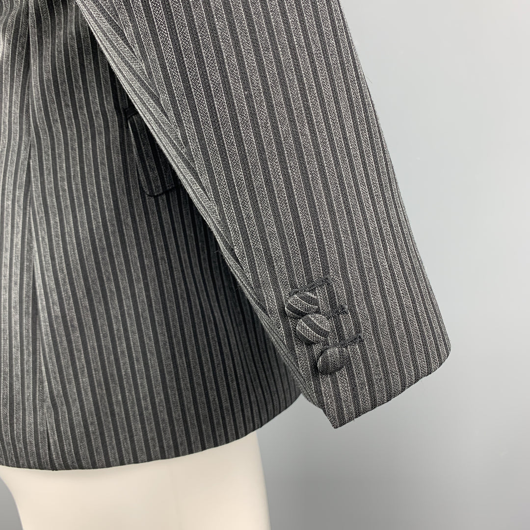 PRADA Size 38 Charcoal & Black Vertical Stripe Wool / Mohair Peak Lapel Sport Coat