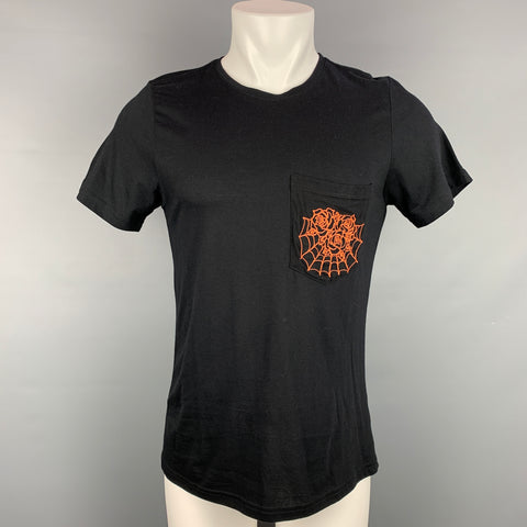 ES NOIR Talla M Camiseta de cuello redondo de algodón / cachemira con bordado negro