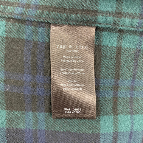 RAG & BONE Size S Navy Green Plaid Cotton Polyamide Long Sleeve Shirt
