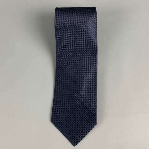 GIANFRANCO FERRE Navy Checkered Silk Jacquard Tie