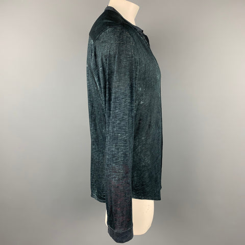 JOHN VARVATOS Camisa Artesanal Talla XL Algodón Jaspeado Jaspeado Marino / Modal Manga Larga