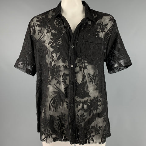 BY WALID Taille L Chemise à manches courtes boutonnée en coton et dentelle noire