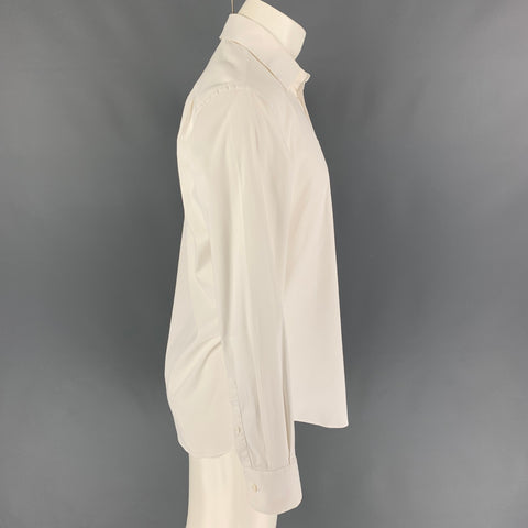 PRADA Size L Off White Cotton Blend Button Down Long Sleeve Shirt