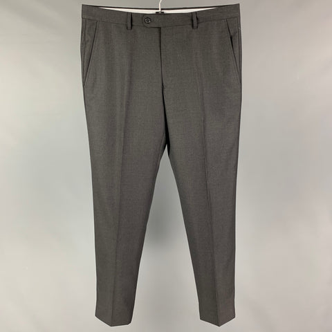 NEIMAN MARCUS Size 34 Grey Wool Flat Front Dress Pants
