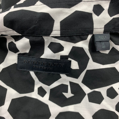 BURBERRY PRORSUM Size XL Black & White Giraffe Print Cotton Button Up Short Sleeve Shirt