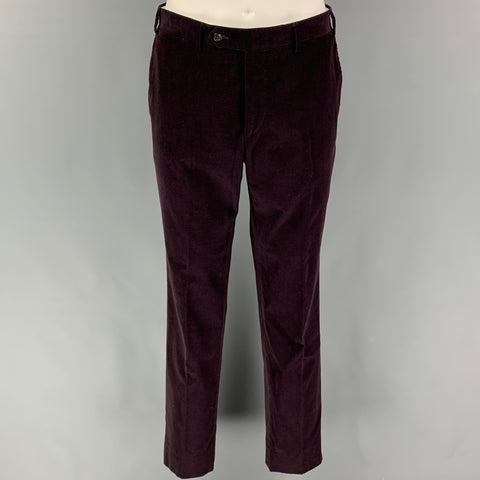 CANALI Size 38 Purple Corduroy Cotton Notch Lapel Suit