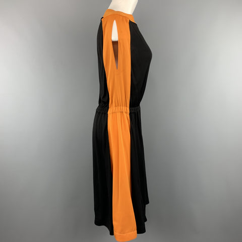 VIONNET Size 4 Black & Orange Color Block Gathered Waist Shift Dress