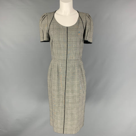 DOLCE & GABBANA Size 8 Black & White Wool &  Elastane Glen plaid Short Sleeve Dress