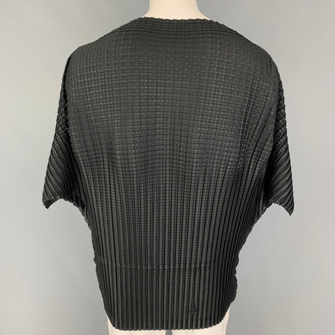 ISSEY MIYAKE PLEATS PLEASE Size L Black Pleated Polyester Short Pullover