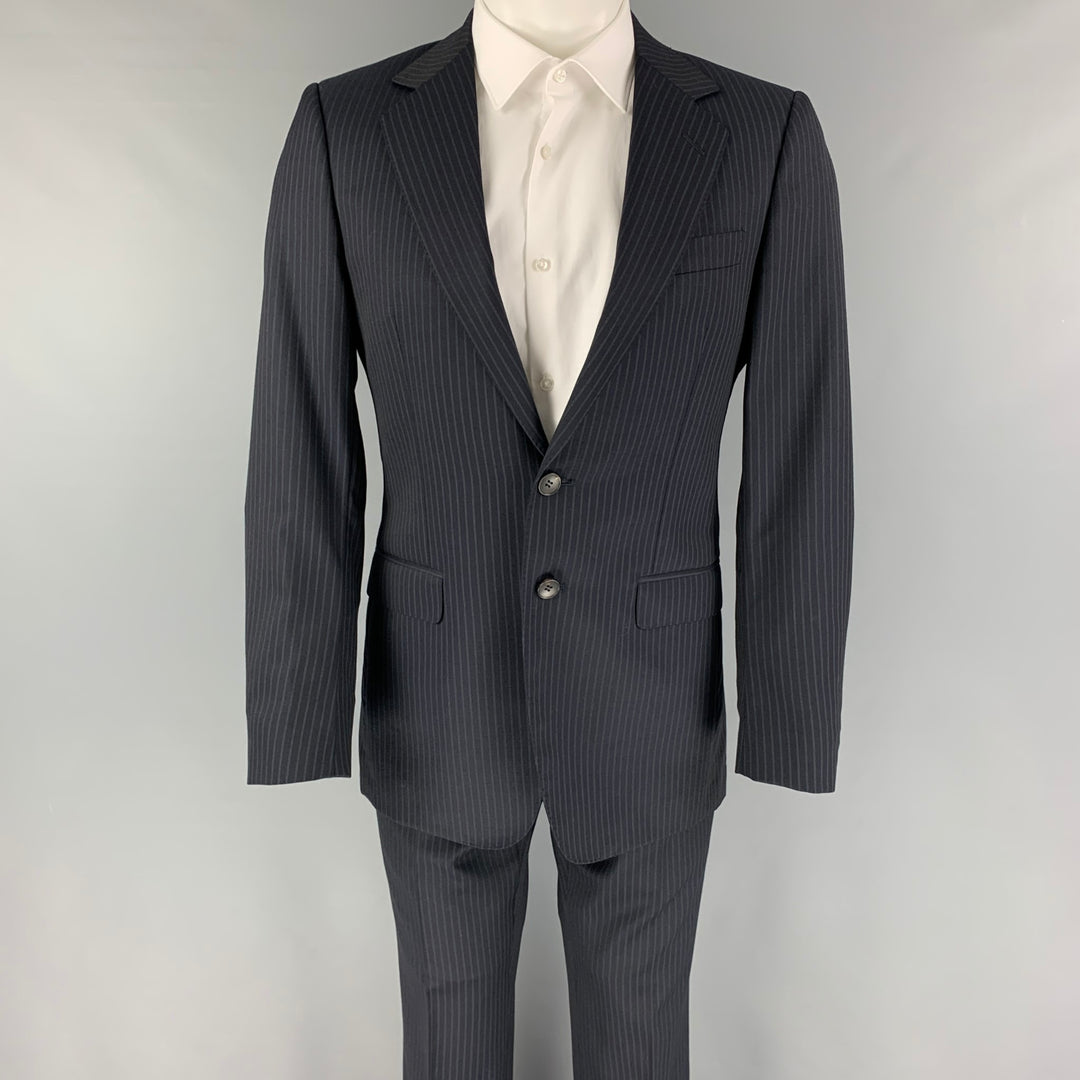 GUCCI Size 36 Navy Grey Pinstripe Wool Notch Lapel Suit