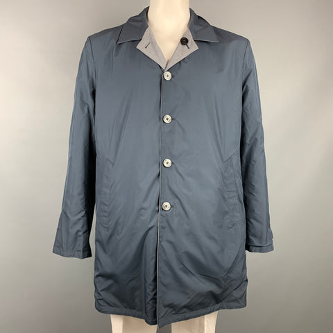 ISAIA Size 46 Navy & Grey Two Toned Wool / Polyester Reversible Coat
