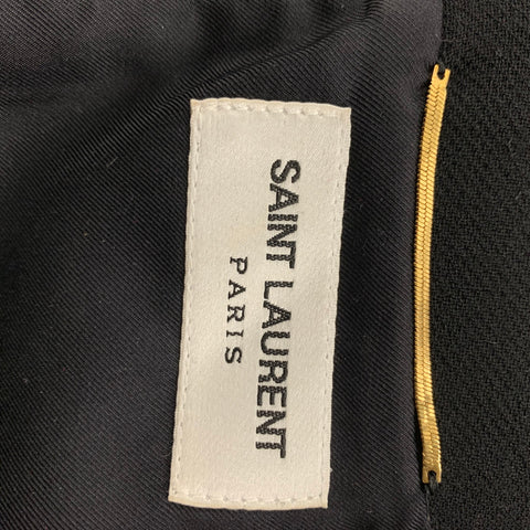 SAINT LAURENT Size 2 Black Wool Double Crepe V-neck Mini Dress