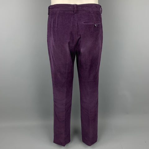 AGNES B. Size 40 Purple Corduroy Cotton Notch Lapel Suit