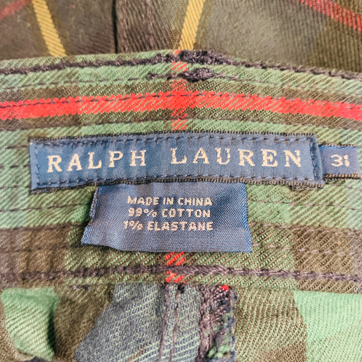 RALPH LAUREN Size 34 Navy Green Cotton  Elastane Plaid Low Rise Casual Pants