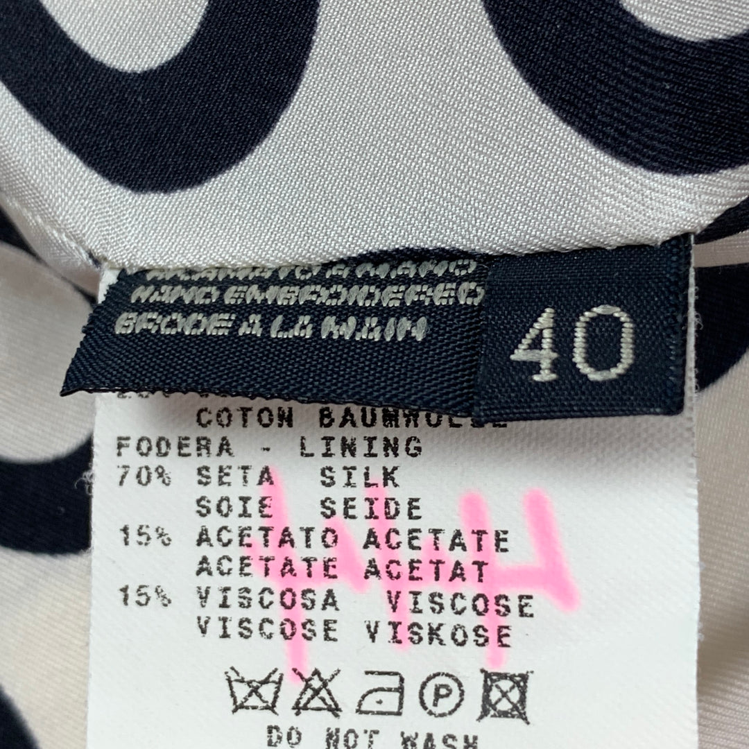 ETRO Taille 4 Veste sans col en ruban de soie mélangée noire crème