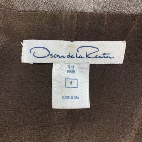 OSCAR DE LA RENTA Size 4 Brown Leather Draped Sleeveless Wrap Dress