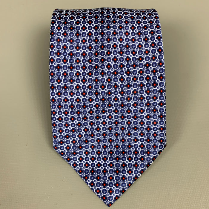 BRIONI Light Blue & Navy Dot Print Silk Tie
