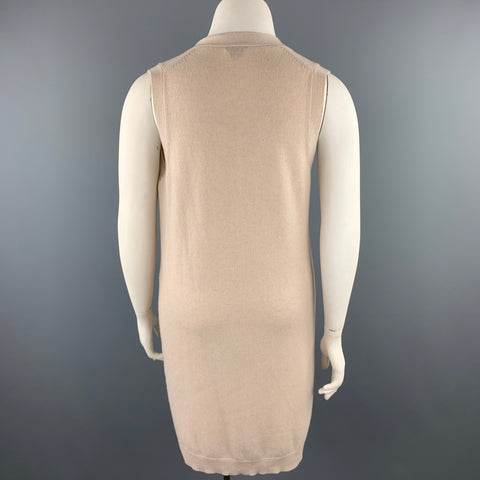 THEORY Size L Beige Knitted Cashmere Sleeveless Cardigan