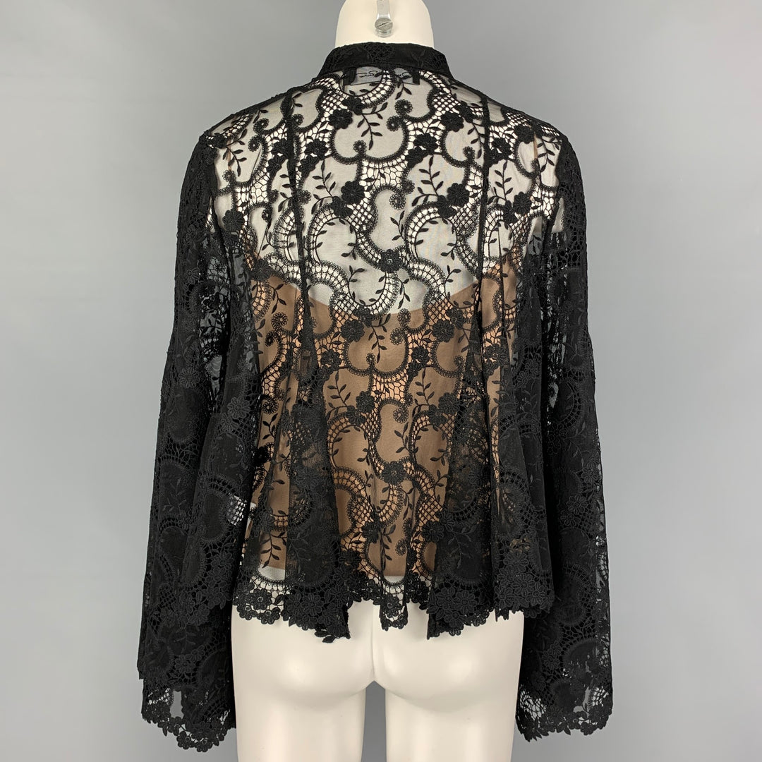 OSCAR DE LA RENTA Size 6 Black Silk Lace Bell Sleeves Blouse