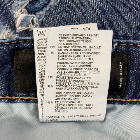 DSQUARED2 Size 32 Blue Distressed Cotton Knee Patch Slim Jeans