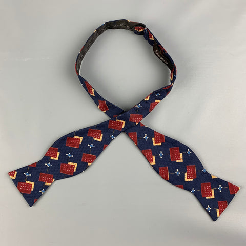 NEIMAN MARCUS Burgundy Navy Cotton Bow Tie