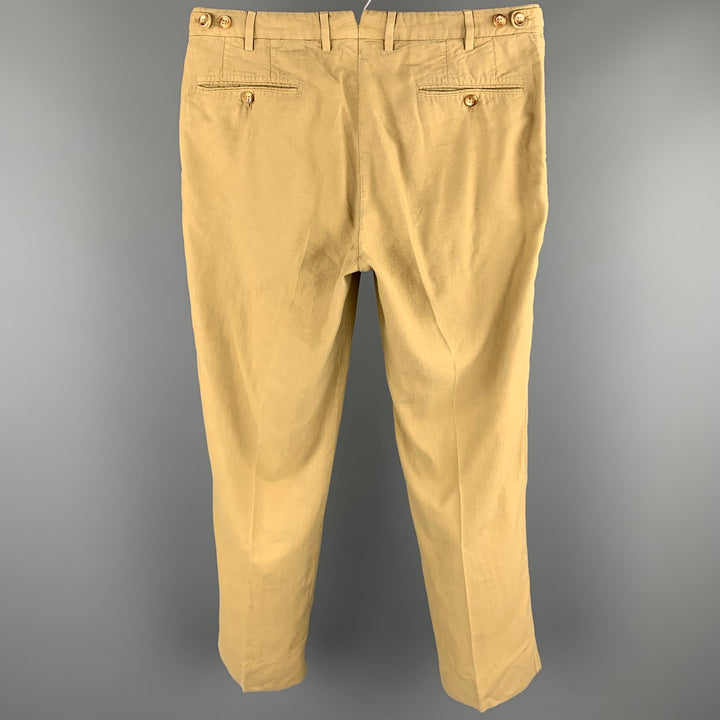 INCOTEX Size 34 Tan Solid Cotton / Linen Zip Fly Casual Pants