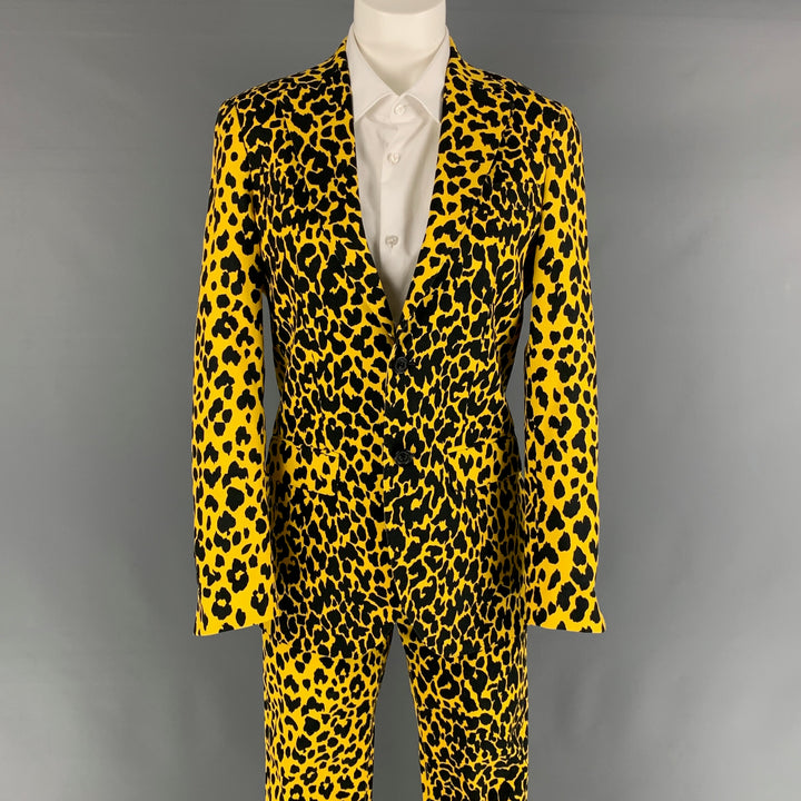 R13 Size XS Yellow Black Animal Print Cotton Notch Lapel  Suit