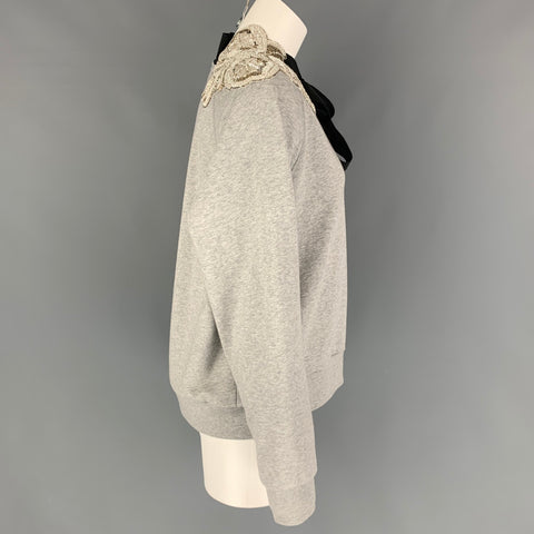 DRIES VAN NOTAN Talla XS Jersey de cinta negra con cuentas de algodón gris y negro