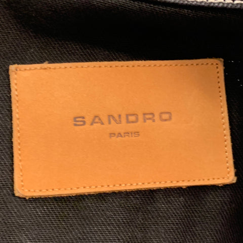SANDRO Size M Black White Contrast Stitch Cotton Trucker Jacket