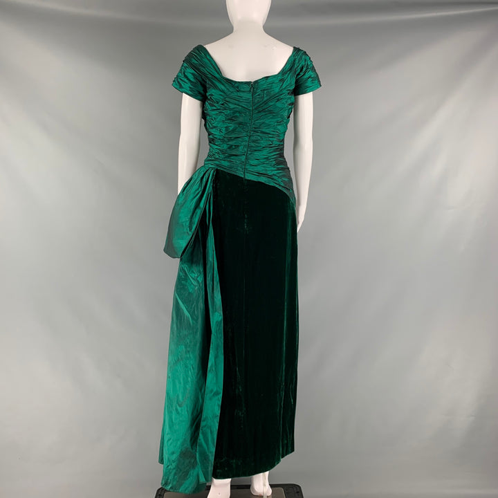 BELLVILLE SASSOON Size 8 Green Taffeta Ruched Cap Sleeves Long Gown