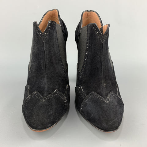 ALAIA Botines puntiagudos con tacón de ante negro talla 7