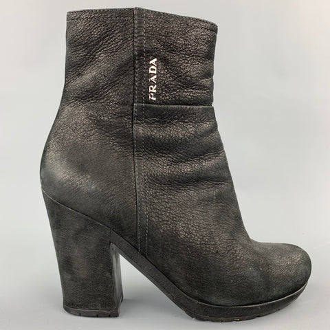PRADA SPORT Talla 7.5 Botines de cuero negro