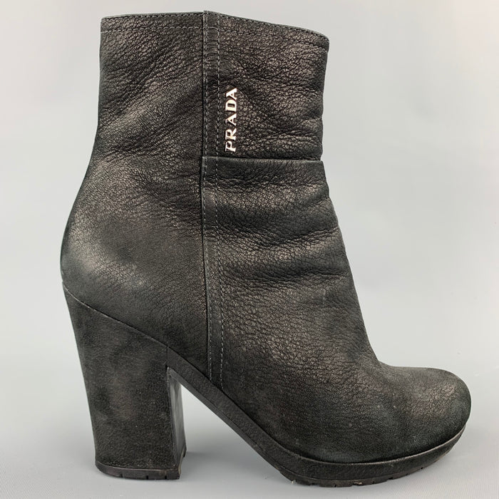 PRADA SPORT Size 7.5 Black Leather Ankle Boots