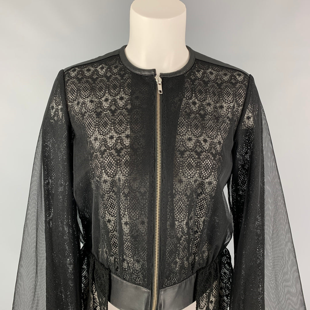 NOIR KEI NINOMIYA Size S Black Tulle See Through Textured Leather Jacket
