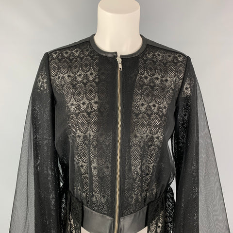 NOIR KEI NINOMIYA Size S Black Tulle See Through Textured Leather Jacket